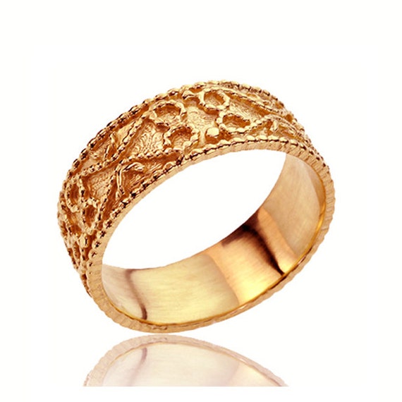 Wide Wedding Band Vintage Style Filigree Wedding Band 14K