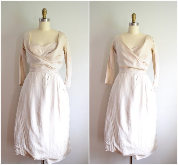 1950s cream silk dress // small