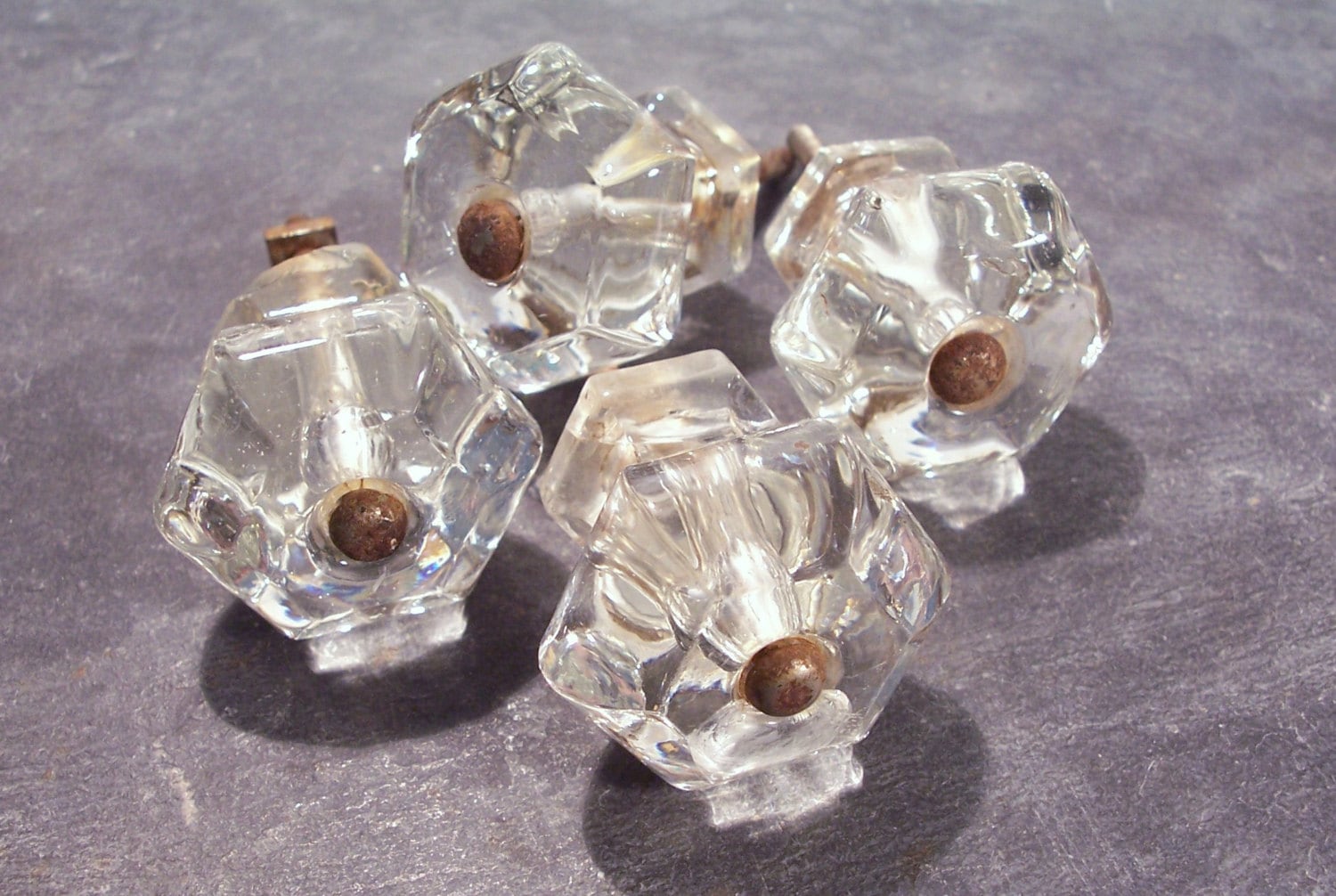 VINTAGE Antique GLASS Drawer Knobs Pulls Four 4 Glass Knobs