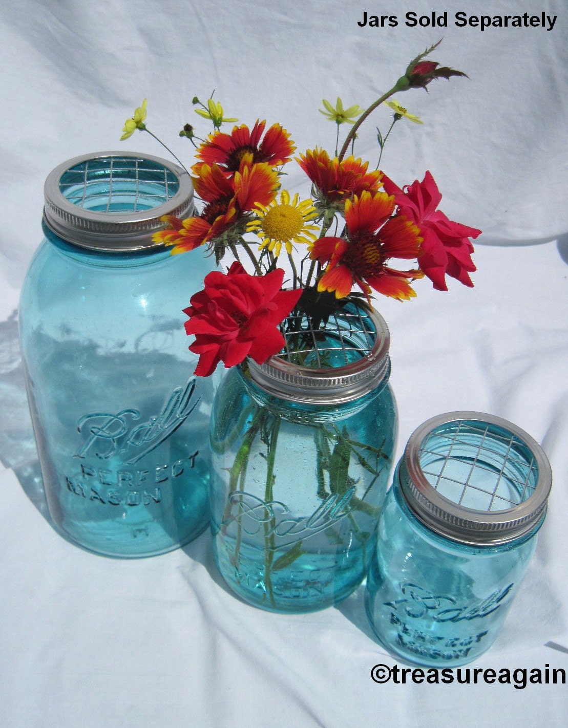 Garden Flower Frog LIDS 3 Mason Jar Flowers DIY Wedding Fruit