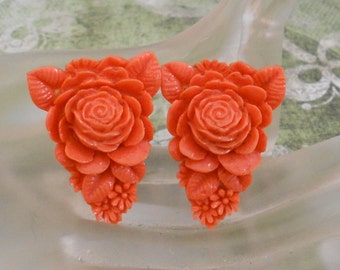 Orange Rose Celluloid Dress Clips