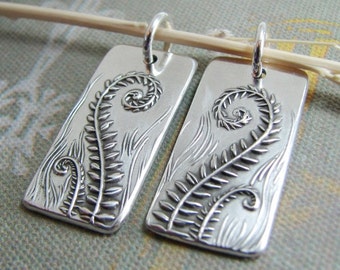 Set of Two, Personalized Completing Pair, Fiddleheads, Artisan PMC Jewelry, Fine Silver Fern Pendants, SilverWishes Original and Exclusive