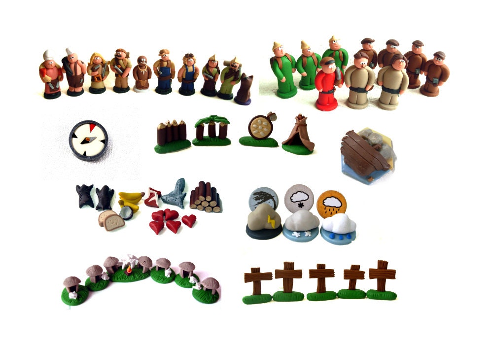 Robinson Crusoe Board Game Complete Set Polymer Clay Handmade