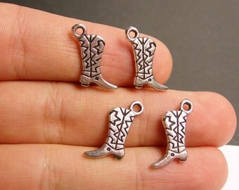 24 cowboy boots silver tone charms - 24 pcs - 2 sided - ASA84