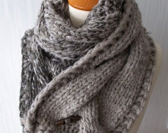 Chunky Scarf Knit Warm Cowl Winter Cabled in Light / Brown Tones