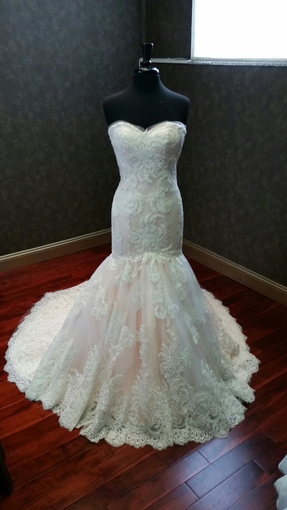  Blush  and Ivory Mermaid Wedding  Dress  Sensational Lace  Custom