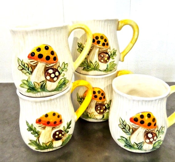 1960s mushroom cups by 70s mkmack mushroom ceramic vintage vintage set cups coffee mugs