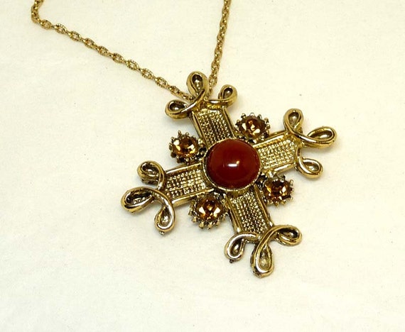 Vintage Maltese Cross Pendant Brooch Necklace w by thejewelseeker