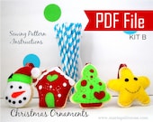 Christmas Ornament Sewing Pattern Set. Set of 4 Snowman, gingerbread house, happy Star, Christmas Tree- Kit B Instant Download A867 Il_170x135