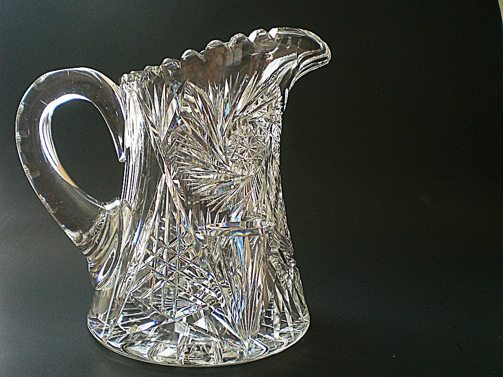 American Brilliant Cut Glass Pitcher 8 Cut Crystal Water