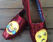 Laughing Emoji Toms Frowning Emoji Glitter Toms Custom Shoes TOMS Shoes Hand Painted Smiling Emoji