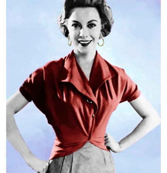Vintage 1950s Sewing Pattern Wrap Blouse Convertible Top Easy One Hour Digital Download PDF