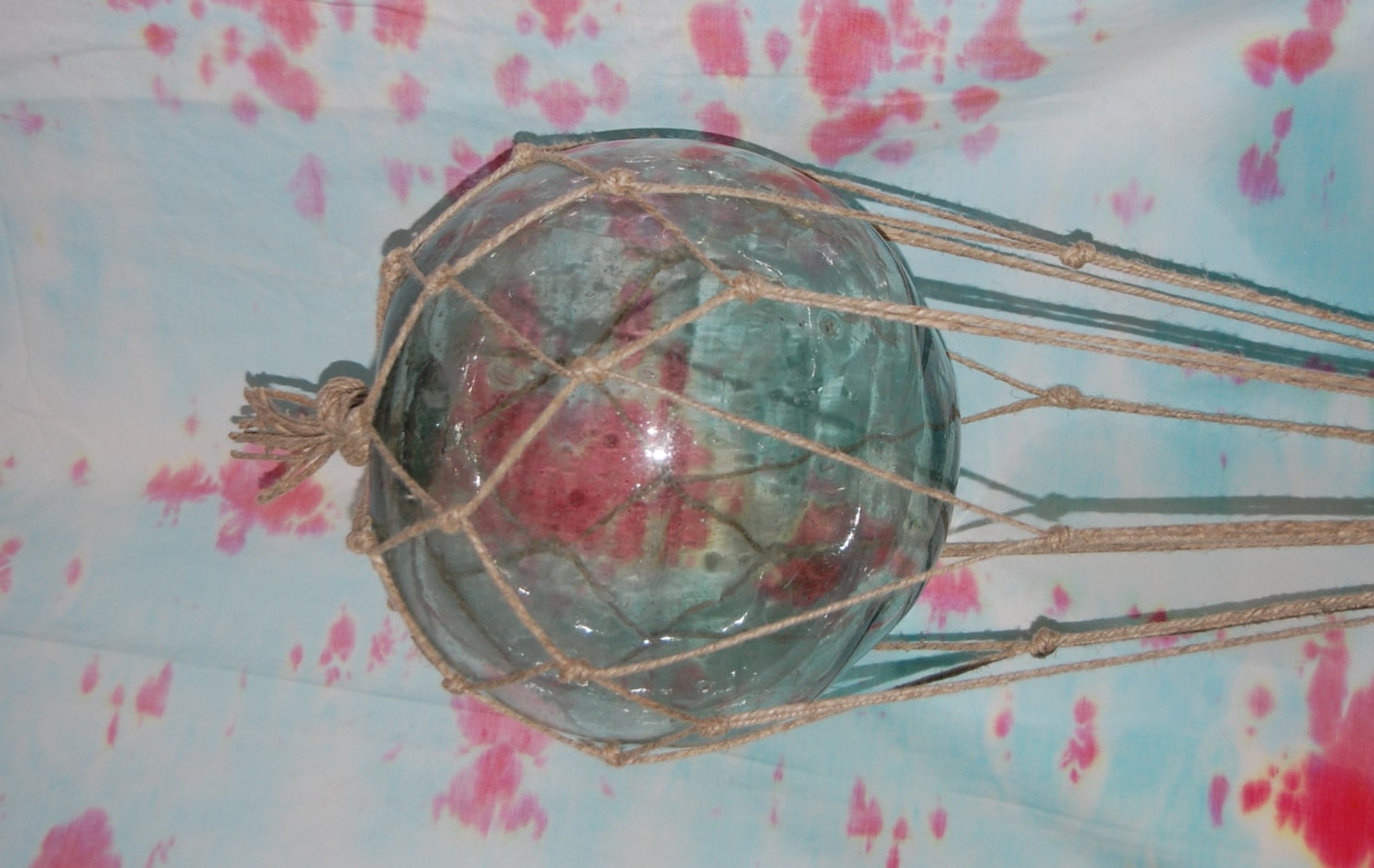 Large Glass Fishing Float with Hemp Macrame Hanger with Shades