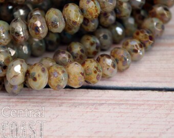 Pirate Pearls - Czech Glass Picasso Bead Spacer Rondelle Rondell 8mm x 6mm - 10pcs - Champagne Opalite - Central Coast Charms