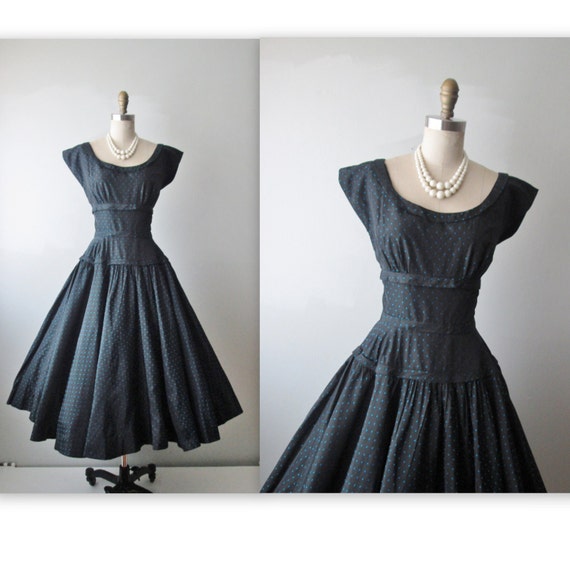 50's Taffeta Dress // Vintage 1950's Black Taffeta