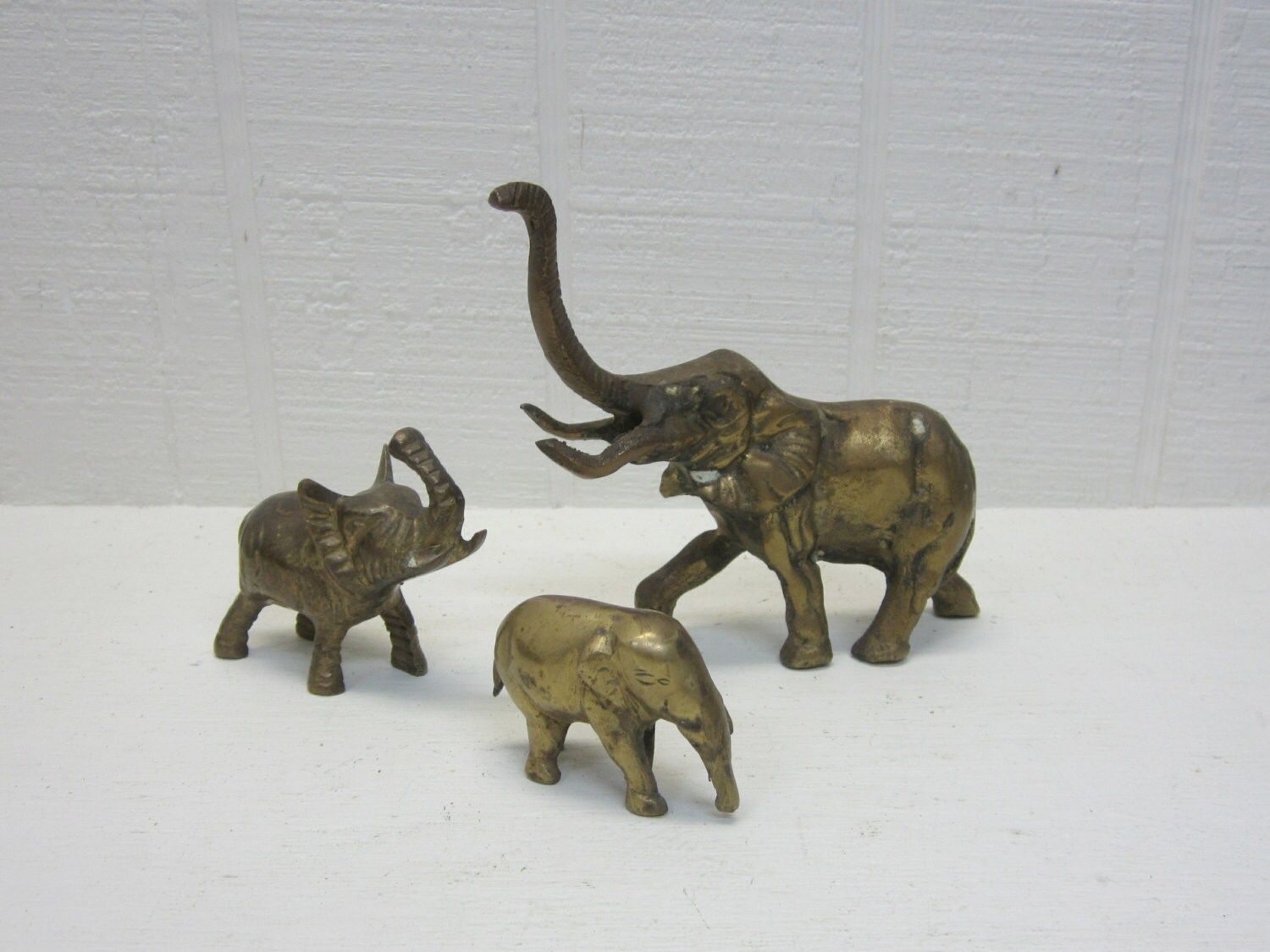 Vintage Brass Elephant Figurines Lot Of 3