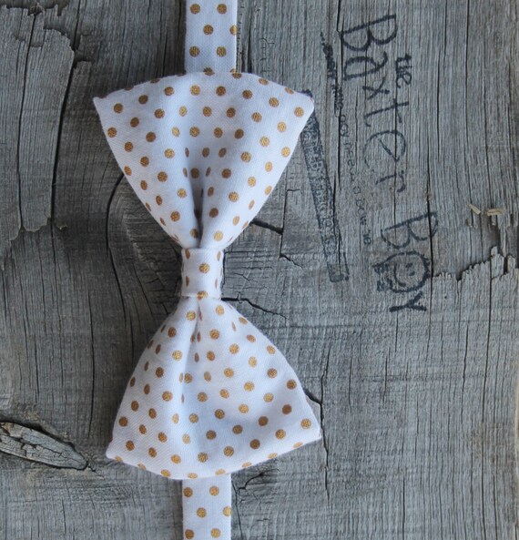 Items similar to Metallic Gold polka dot little boy bow tie photo prop, wedding, ring bearer