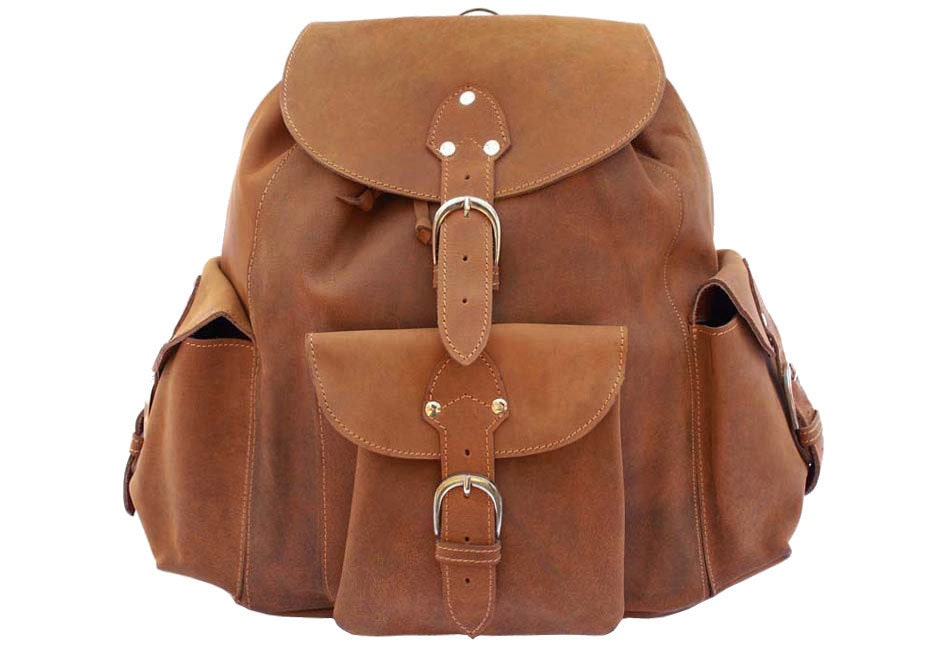 Made in USA Leather Backpack Book Bag Buckskin Tan