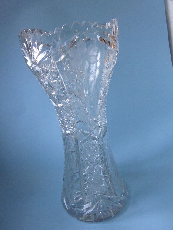 Vintage American brilliant cut glass tall vase beautiful