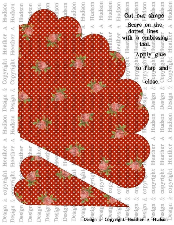 Romantic Roses Retro Red  dots Victorian Vintage Valentine's Day Heart Shaped Cone Tussie Mussie Digital Collage sheet Printable