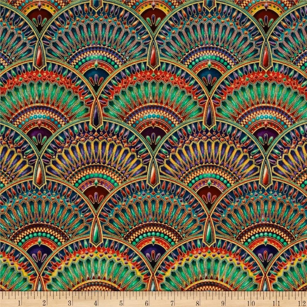 Lumina Metallic fans Jewel tone fabric Per Fat by tambocollection