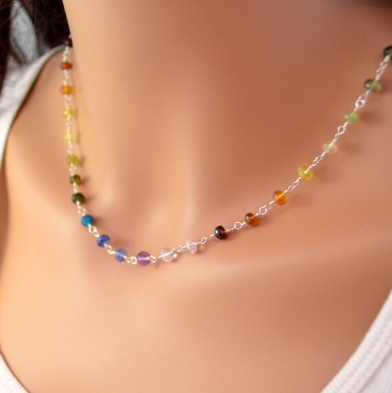 Beaded Jewelry Rainbow Necklace Gemstone Semiprecious Multi