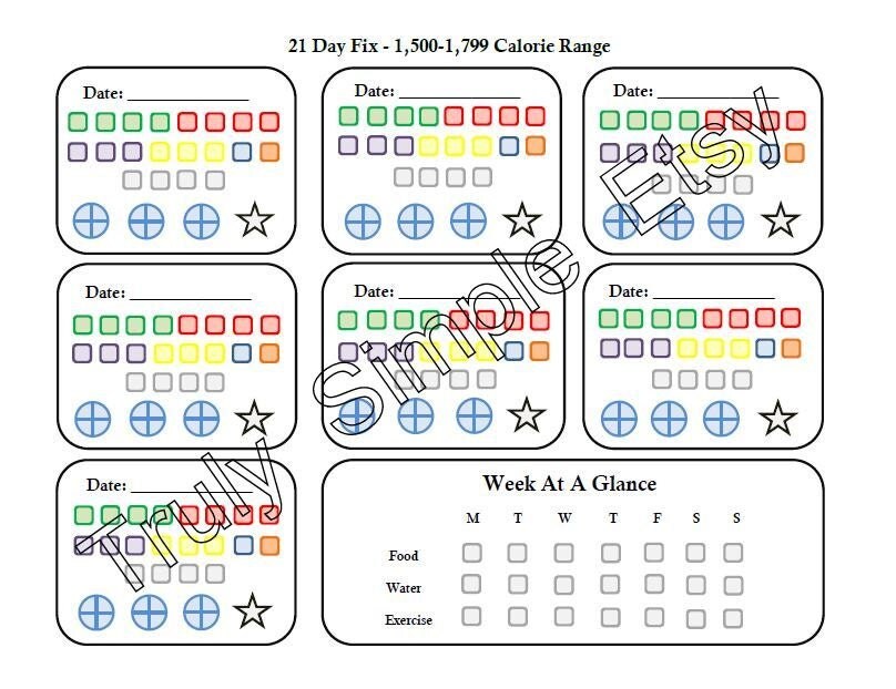 21 Day Fix Tally Sheet / 1500 to 1799 Calories / by TrulySimple