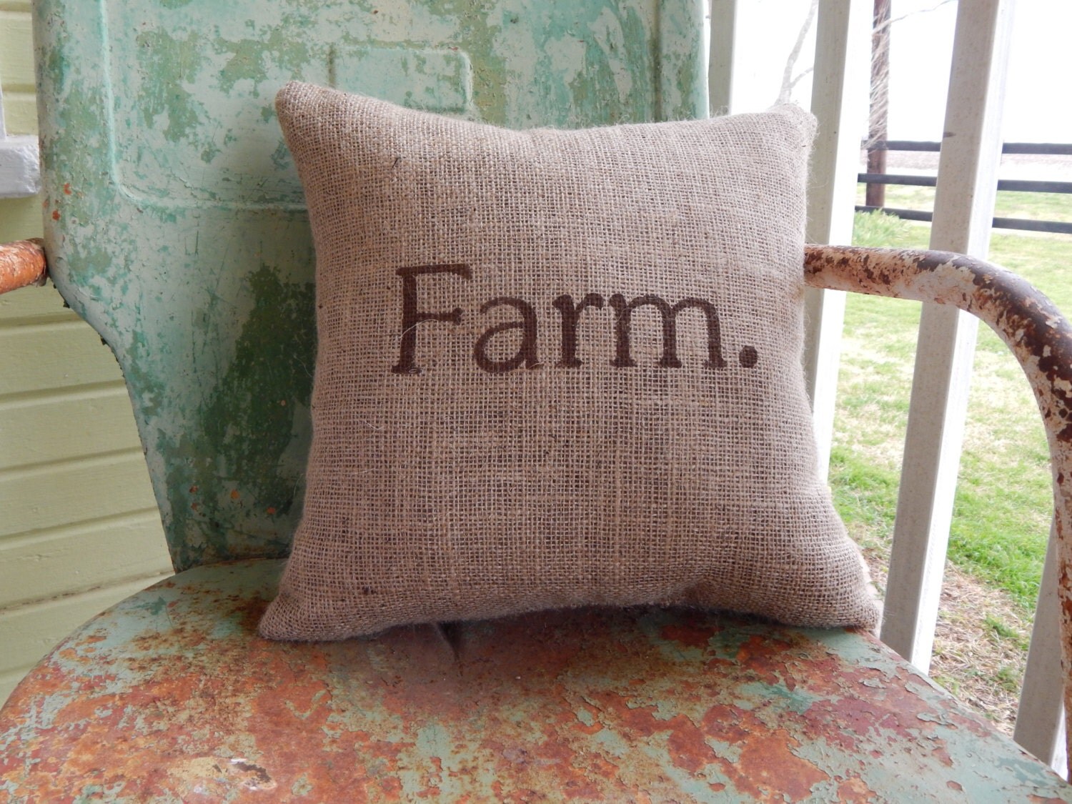 Painted Burlap FARM Throw Accent Pillow Custom by TakeFlyteFarm