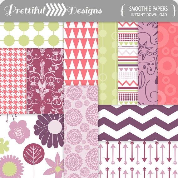 Digital Background Paper Pink Purple Green Tribal - Commercial Use - Smoothie Il_570xn