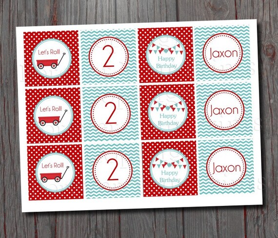 Little Red Wagon Cupcake Toppers - Party Circles - DIY You Print - 4 DESIGNS Il_570xn