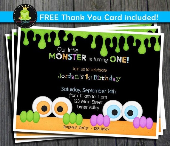Little Monster Birthday Invitation - FREE Thank You Card included Il_570xn
