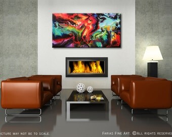 24x48 ORIGINAL Abstract Painting Modern Colorful Acrylic Fine Art by Federico Farias