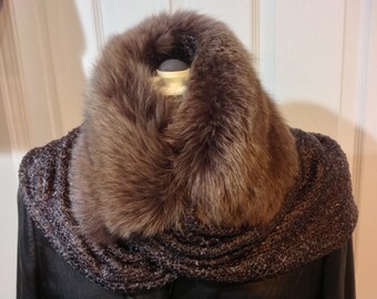 Knitted Scarf with Genuine Dyed Caramel-Coloured Fox Fur