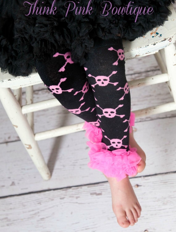 Halloween Black with Pink skull leg warmers by ThinkPinkBows