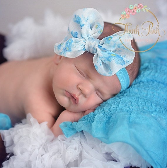 Baby Headbands, CHOOSE your COLOR Chiffon Hair Bow, Baby Headband, blue baby headband, Newborn headband,Pink baby headband, Baby Hair Bows. by ThinkPinkBows