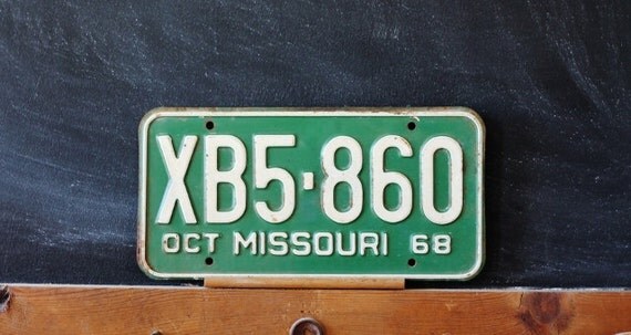 Antique License Plate - 1960's Missouri Plate - Industrial Home Decor
