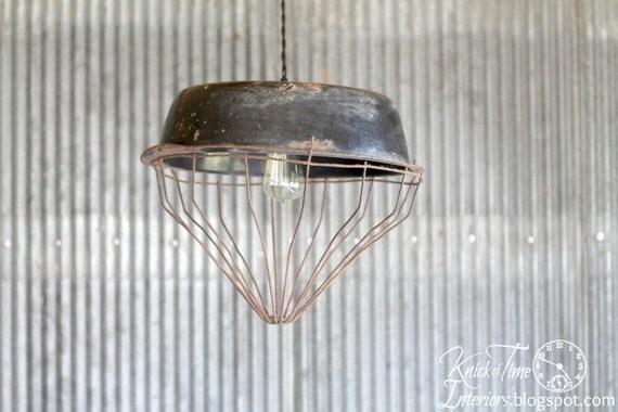 Chicken Feeder Hanging Light - with Vintage Style Cloth Covered Cord - Farmhouse Charm