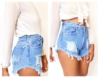 Custom Made Destroyed Dirty Ripped Distress High Waist Shorts