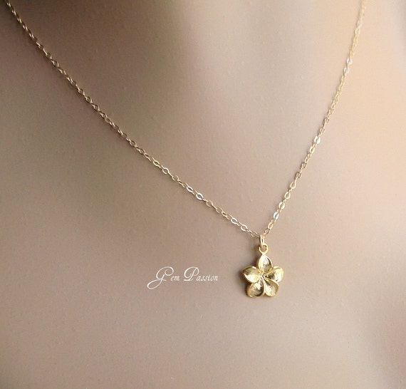 Gold Plumeria Necklace Gold Plumeria Charm 14k Gold Filled