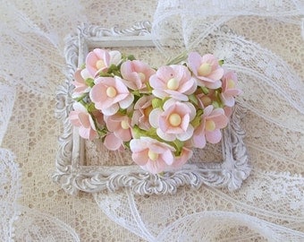 Scrapbooking, Mulberry Paper Flowers, Little Retros, Wedding, Mixed Media, 2 tone Pink and white
