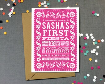 Fiesta Birthday Party Invitation - Mexico - Papel Picado - Mexican banner - Kid's Birthday Party - Printable