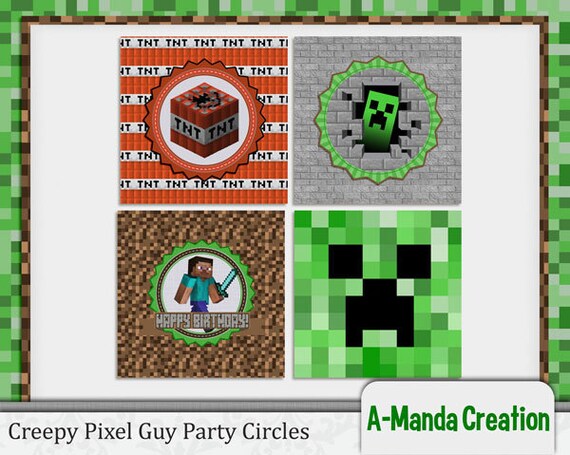 Creepy Pixel Guy Printable Party Circles, make great tags and cupcake toppers Il_570xn