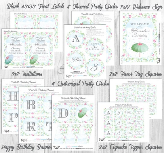 April Showers Party, Spring Party - PRINTABLE PARTY COLLECTION - Cutie Putti Paperie Il_570xn
