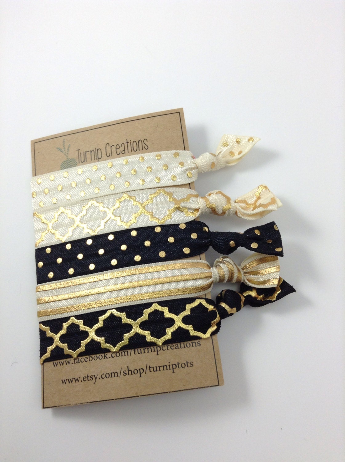 Hair Ties Gold Cream Black Hair Tie Metallic Gold Polka Dot