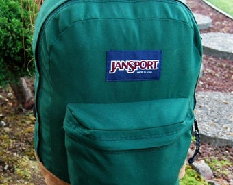 Vtg 80's 90's Jansport Backpack Forest Green Leather Bottom Made in USA ...