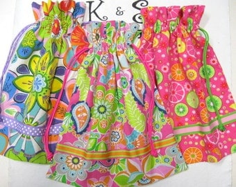 Personalized Monogrammed Drawstring Bag for Children's Treasures With a Girly Theme- A Great Gift For A Girly Girl