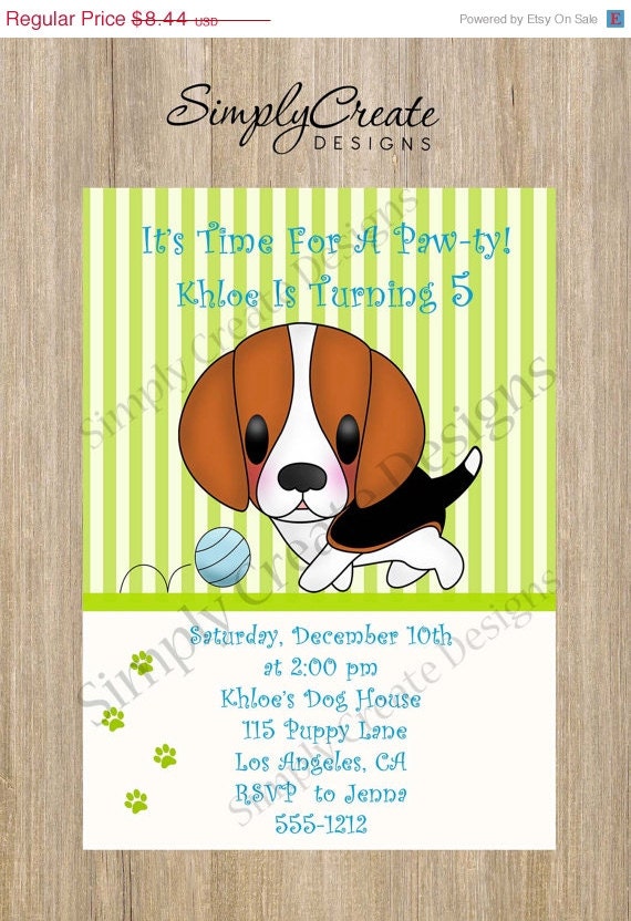 Beagle or Yorkie Party PERSONALIZED Invitation 5X7 Jpeg DIGITAL file Il_570xn