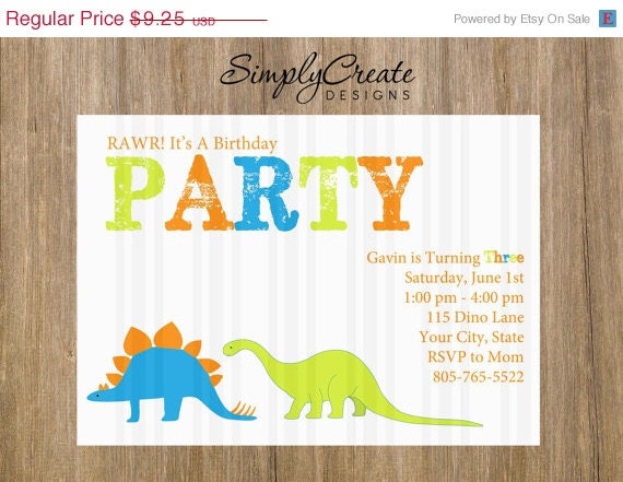 SALE Dinosaur Birthday Invitation 5x7 DIGITAL file Dinosaur Theme Il_570xn