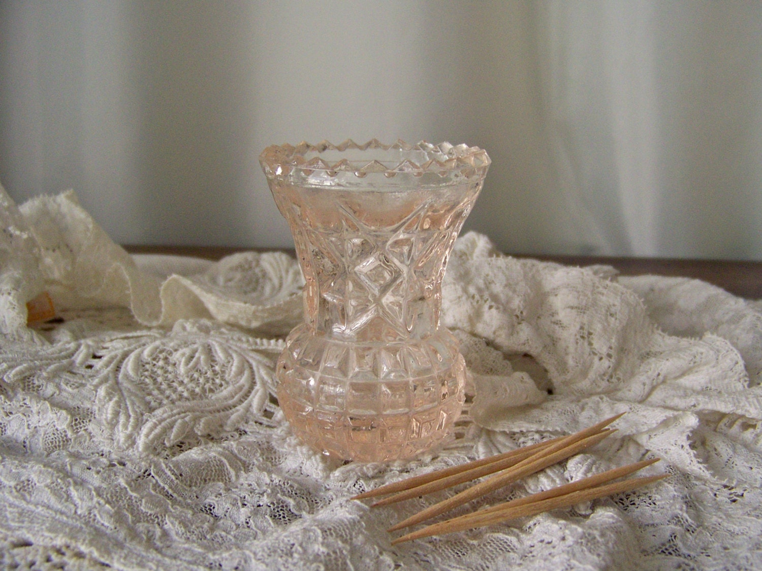 Vintage Pink Depression Glass Toothpick Holder Dining Table