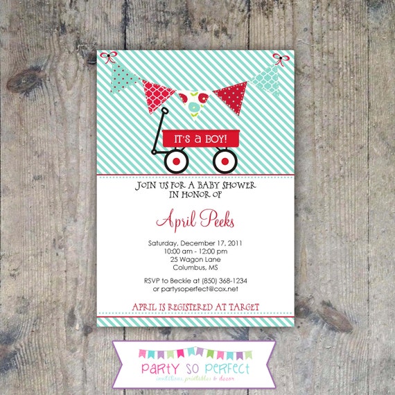 RED WAGON Baby Shower Invitation - Printable Il_570xn